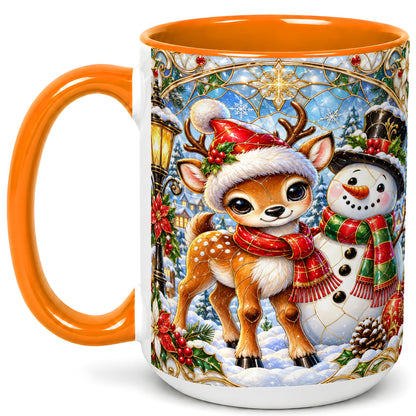 #pl[15oz|Orange] Christmas Reindeer Snowman Coffee Mug, Winter Mug, Ceramic Cup