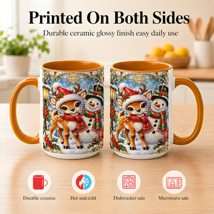 #pl[15oz|Orange] Christmas Reindeer Snowman Coffee Mug, Winter Mug, Ceramic Cup
