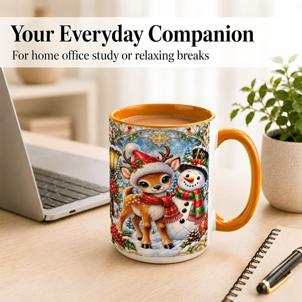 #pl[15oz|Orange] Christmas Reindeer Snowman Coffee Mug, Winter Mug, Ceramic Cup