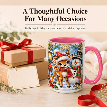 #pl[15oz|Pink] Christmas Reindeer Snowman Coffee Mug, Winter Mug, Ceramic Cup