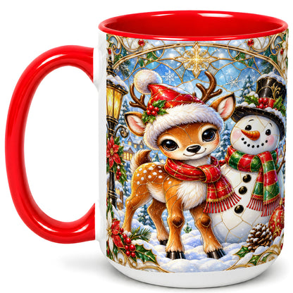 #pl[15oz|Red] Christmas Reindeer Snowman Coffee Mug, Winter Mug, Ceramic Cup