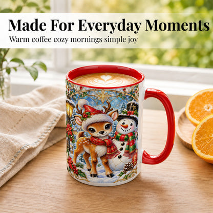#pl[15oz|Red] Christmas Reindeer Snowman Coffee Mug, Winter Mug, Ceramic Cup