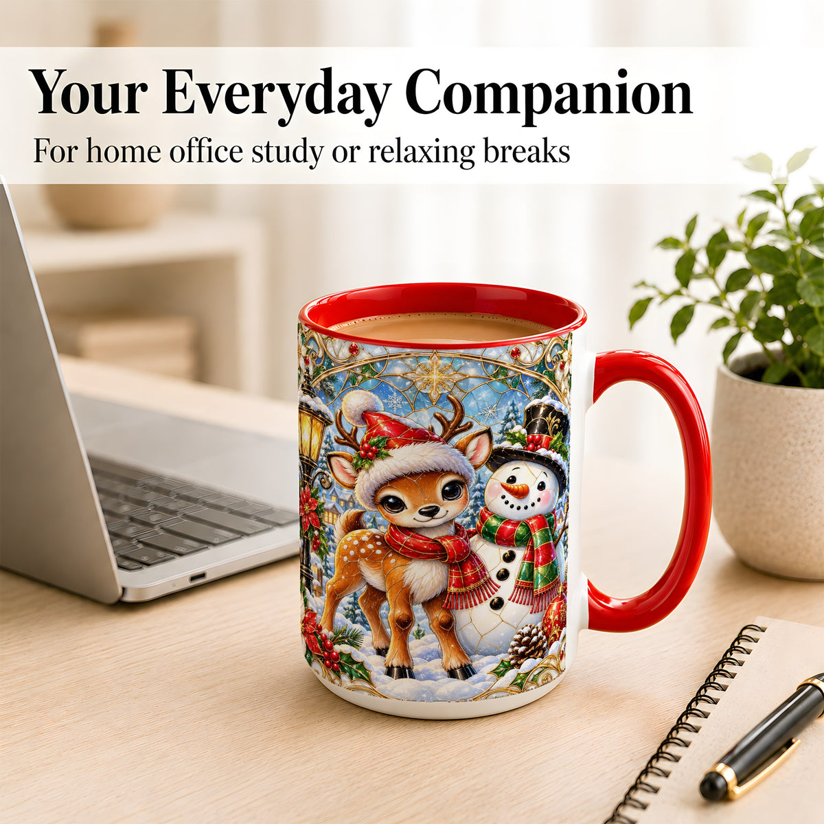 #pl[15oz|Red] Christmas Reindeer Snowman Coffee Mug, Winter Mug, Ceramic Cup
