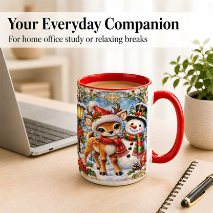 #pl[15oz|Red] Christmas Reindeer Snowman Coffee Mug, Winter Mug, Ceramic Cup