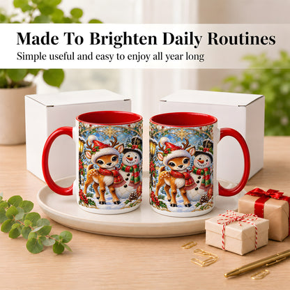 #pl[15oz|Red] Christmas Reindeer Snowman Coffee Mug, Winter Mug, Ceramic Cup
