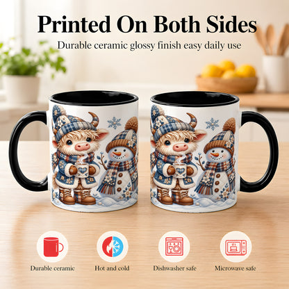 #pl[11oz|Black] Highland Cow Snowman Coffee Mug, Winter Mug, Ceramic Cup