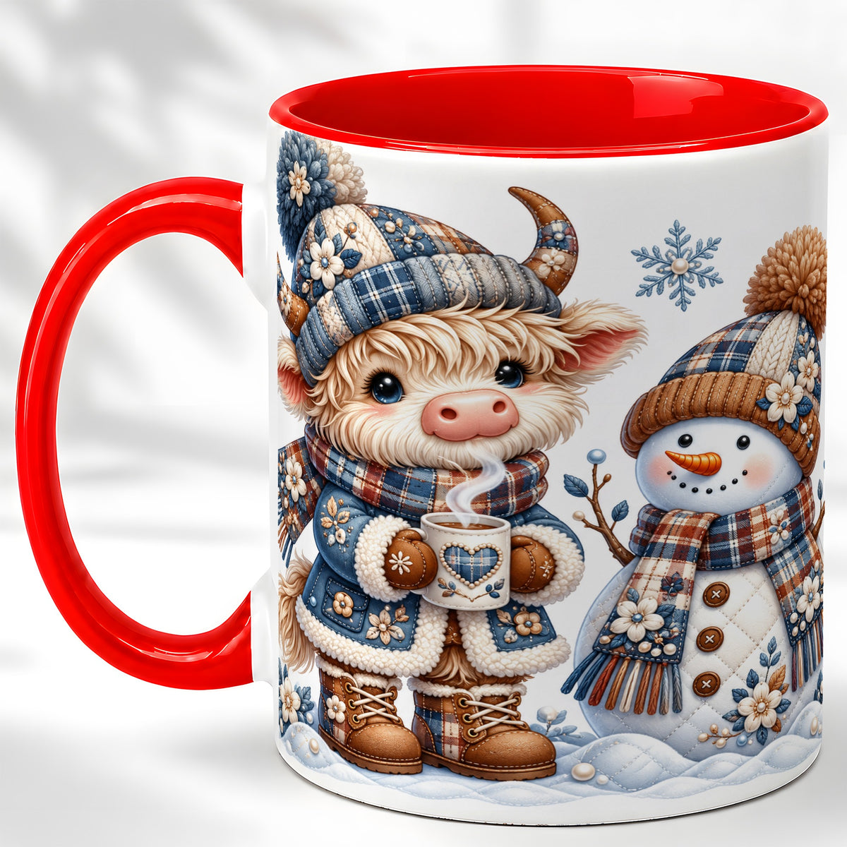 Highland Cow Snowman Coffee Mug, Winter Mug, Ceramic Cup