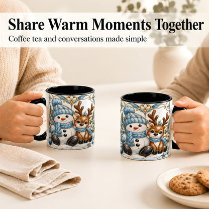 #pl[11oz|Black] Snowman Reindeer Coffee Mug, Blue Winter Mug, Ceramic Cup