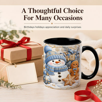 #pl[11oz|Black] Snowman Gingerbread Coffee Mug, Blue Holiday Mug, Ceramic Cup