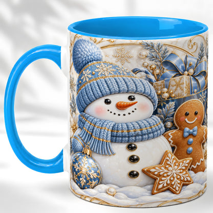 #pl[11oz|Blue] Snowman Gingerbread Coffee Mug, Blue Holiday Mug, Ceramic Cup
