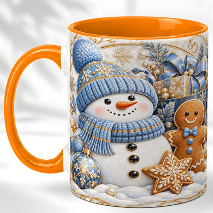 #pl[11oz|Orange] Snowman Gingerbread Coffee Mug, Blue Holiday Mug, Ceramic Cup