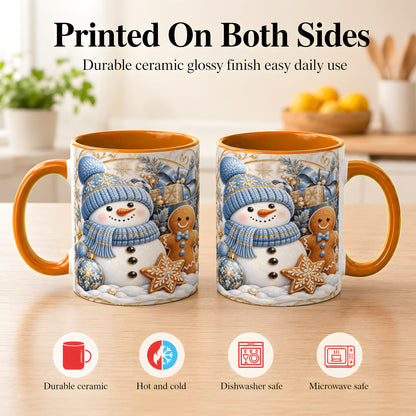 #pl[11oz|Orange] Snowman Gingerbread Coffee Mug, Blue Holiday Mug, Ceramic Cup