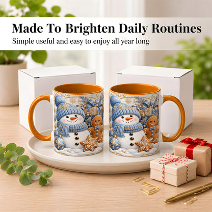 #pl[11oz|Orange] Snowman Gingerbread Coffee Mug, Blue Holiday Mug, Ceramic Cup