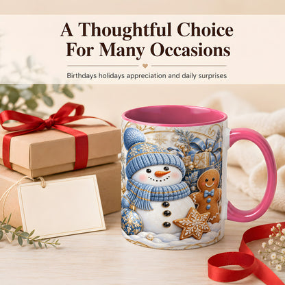 #pl[11oz|Pink] Snowman Gingerbread Coffee Mug, Blue Holiday Mug, Ceramic Cup