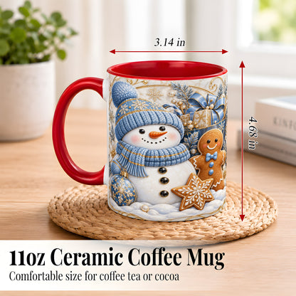 #pl[11oz|Red] Snowman Gingerbread Coffee Mug, Blue Holiday Mug, Ceramic Cup