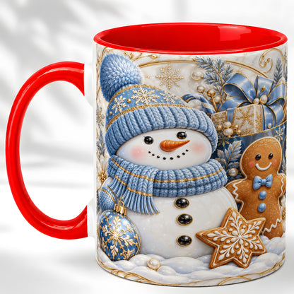 Snowman Gingerbread Coffee Mug, Blue Holiday Mug, Ceramic Cup
