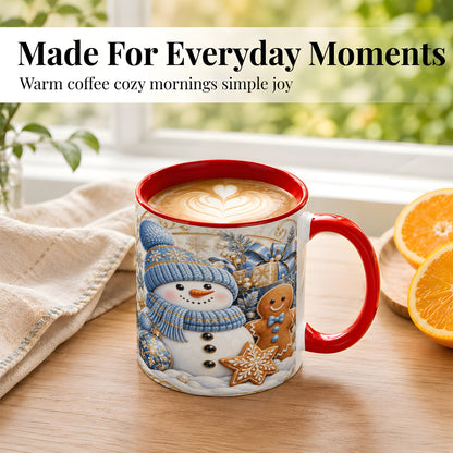 #pl[11oz|Red] Snowman Gingerbread Coffee Mug, Blue Holiday Mug, Ceramic Cup