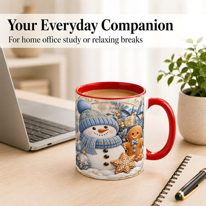 #pl[11oz|Red] Snowman Gingerbread Coffee Mug, Blue Holiday Mug, Ceramic Cup