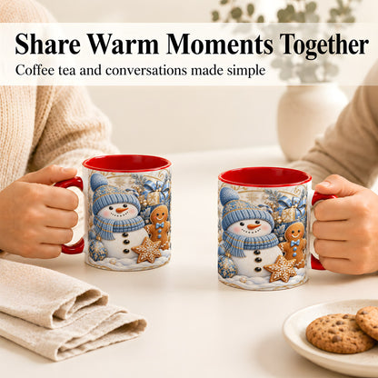 #pl[11oz|Red] Snowman Gingerbread Coffee Mug, Blue Holiday Mug, Ceramic Cup