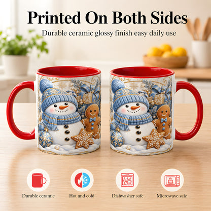#pl[11oz|Red] Snowman Gingerbread Coffee Mug, Blue Holiday Mug, Ceramic Cup