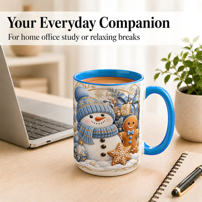#pl[15oz|Blue] Snowman Gingerbread Coffee Mug, Blue Holiday Mug, Ceramic Cup