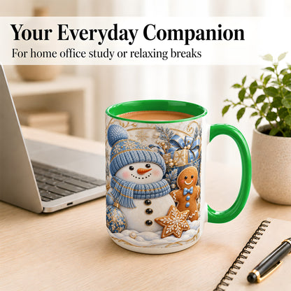 #pl[15oz|Green] Snowman Gingerbread Coffee Mug, Blue Holiday Mug, Ceramic Cup