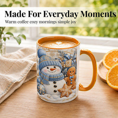 #pl[15oz|Orange] Snowman Gingerbread Coffee Mug, Blue Holiday Mug, Ceramic Cup