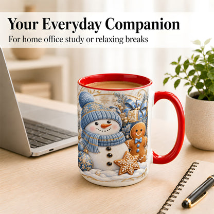 #pl[15oz|Red] Snowman Gingerbread Coffee Mug, Blue Holiday Mug, Ceramic Cup