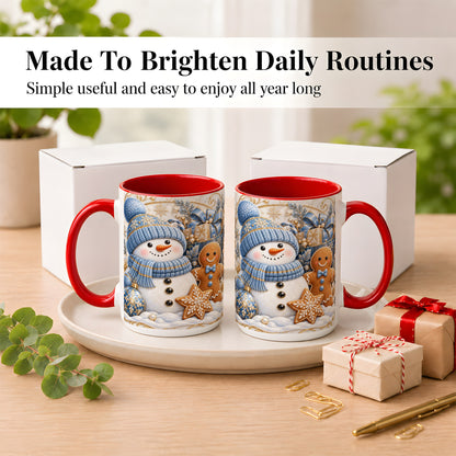 #pl[15oz|Red] Snowman Gingerbread Coffee Mug, Blue Holiday Mug, Ceramic Cup