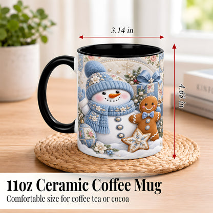#pl[11oz|Black] Snowman Gingerbread Coffee Mug, Winter Snowman Mug, Ceramic Cup