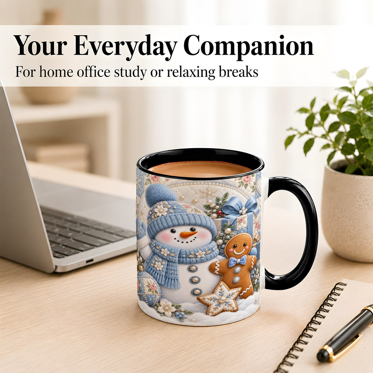 #pl[11oz|Black] Snowman Gingerbread Coffee Mug, Winter Snowman Mug, Ceramic Cup