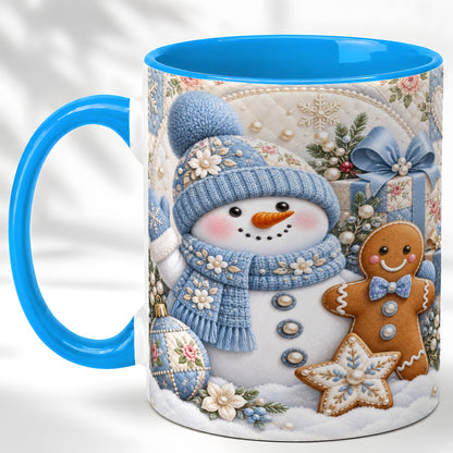 #pl[11oz|Blue] Snowman Gingerbread Coffee Mug, Winter Snowman Mug, Ceramic Cup