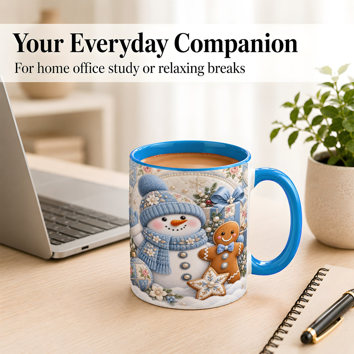 #pl[11oz|Blue] Snowman Gingerbread Coffee Mug, Winter Snowman Mug, Ceramic Cup