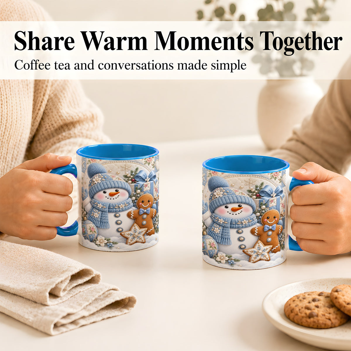 #pl[11oz|Blue] Snowman Gingerbread Coffee Mug, Winter Snowman Mug, Ceramic Cup