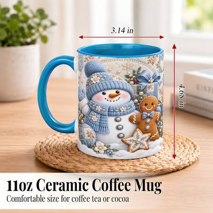 #pl[11oz|Blue] Snowman Gingerbread Coffee Mug, Winter Snowman Mug, Ceramic Cup