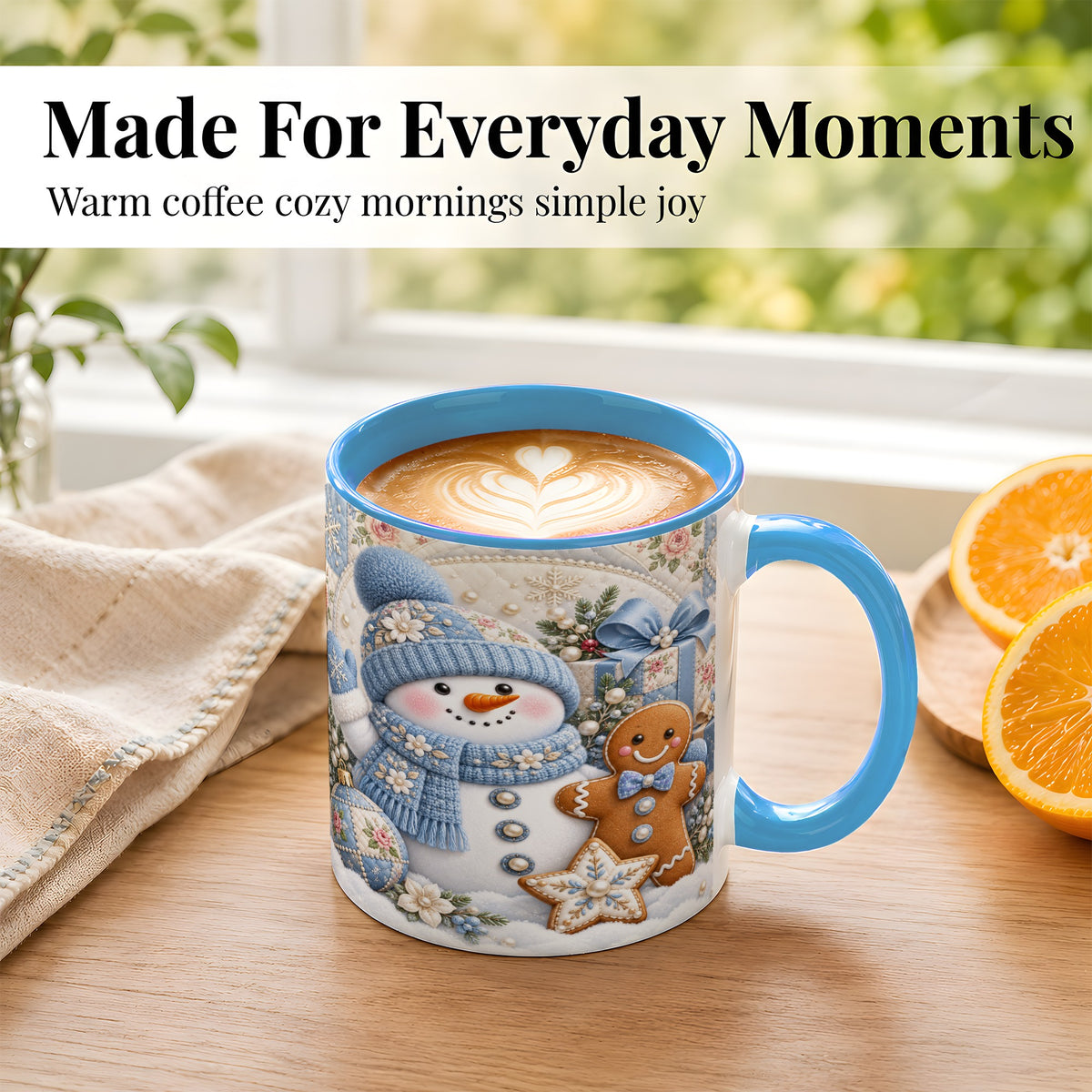 #pl[11oz|Blue] Snowman Gingerbread Coffee Mug, Winter Snowman Mug, Ceramic Cup