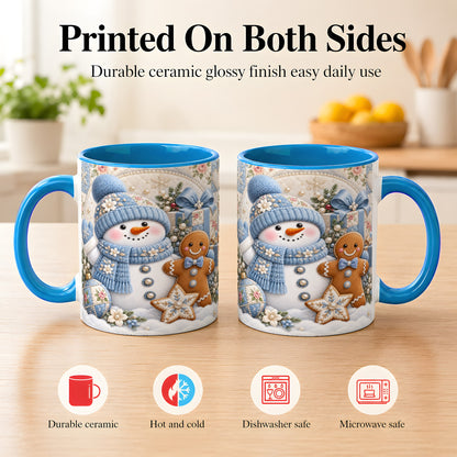 #pl[11oz|Blue] Snowman Gingerbread Coffee Mug, Winter Snowman Mug, Ceramic Cup