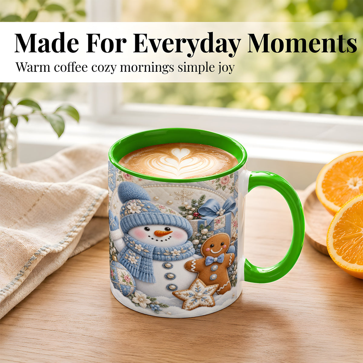 #pl[11oz|Green] Snowman Gingerbread Coffee Mug, Winter Snowman Mug, Ceramic Cup