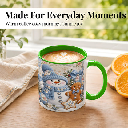 #pl[11oz|Green] Snowman Gingerbread Coffee Mug, Winter Snowman Mug, Ceramic Cup