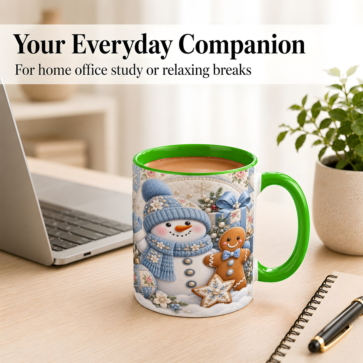 #pl[11oz|Green] Snowman Gingerbread Coffee Mug, Winter Snowman Mug, Ceramic Cup