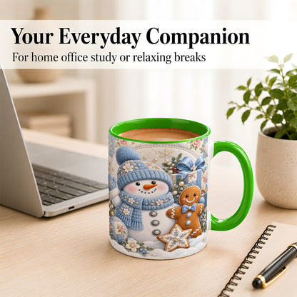 #pl[11oz|Green] Snowman Gingerbread Coffee Mug, Winter Snowman Mug, Ceramic Cup