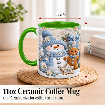 #pl[11oz|Green] Snowman Gingerbread Coffee Mug, Winter Snowman Mug, Ceramic Cup