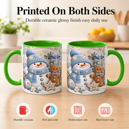 #pl[11oz|Green] Snowman Gingerbread Coffee Mug, Winter Snowman Mug, Ceramic Cup