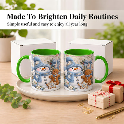 #pl[11oz|Green] Snowman Gingerbread Coffee Mug, Winter Snowman Mug, Ceramic Cup