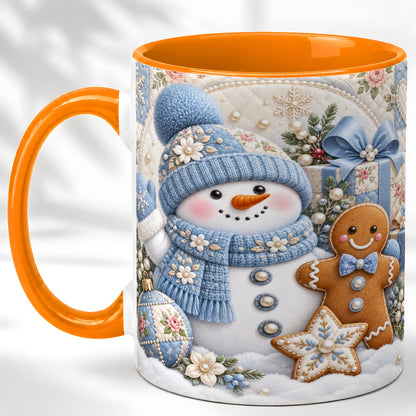 #pl[11oz|Orange] Snowman Gingerbread Coffee Mug, Winter Snowman Mug, Ceramic Cup