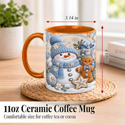 #pl[11oz|Orange] Snowman Gingerbread Coffee Mug, Winter Snowman Mug, Ceramic Cup