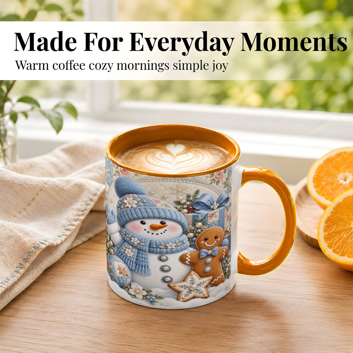 #pl[11oz|Orange] Snowman Gingerbread Coffee Mug, Winter Snowman Mug, Ceramic Cup