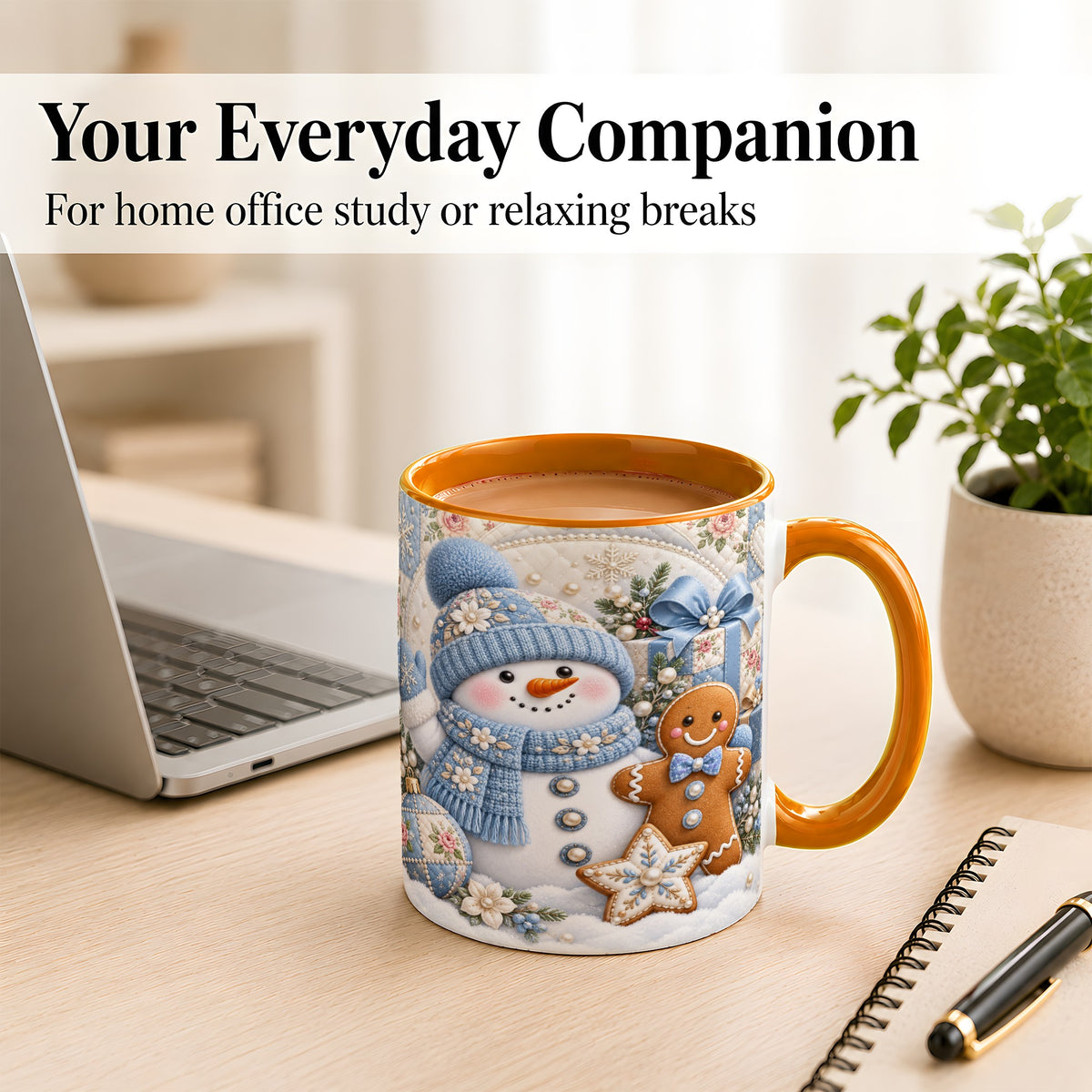 #pl[11oz|Orange] Snowman Gingerbread Coffee Mug, Winter Snowman Mug, Ceramic Cup