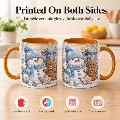 #pl[11oz|Orange] Snowman Gingerbread Coffee Mug, Winter Snowman Mug, Ceramic Cup