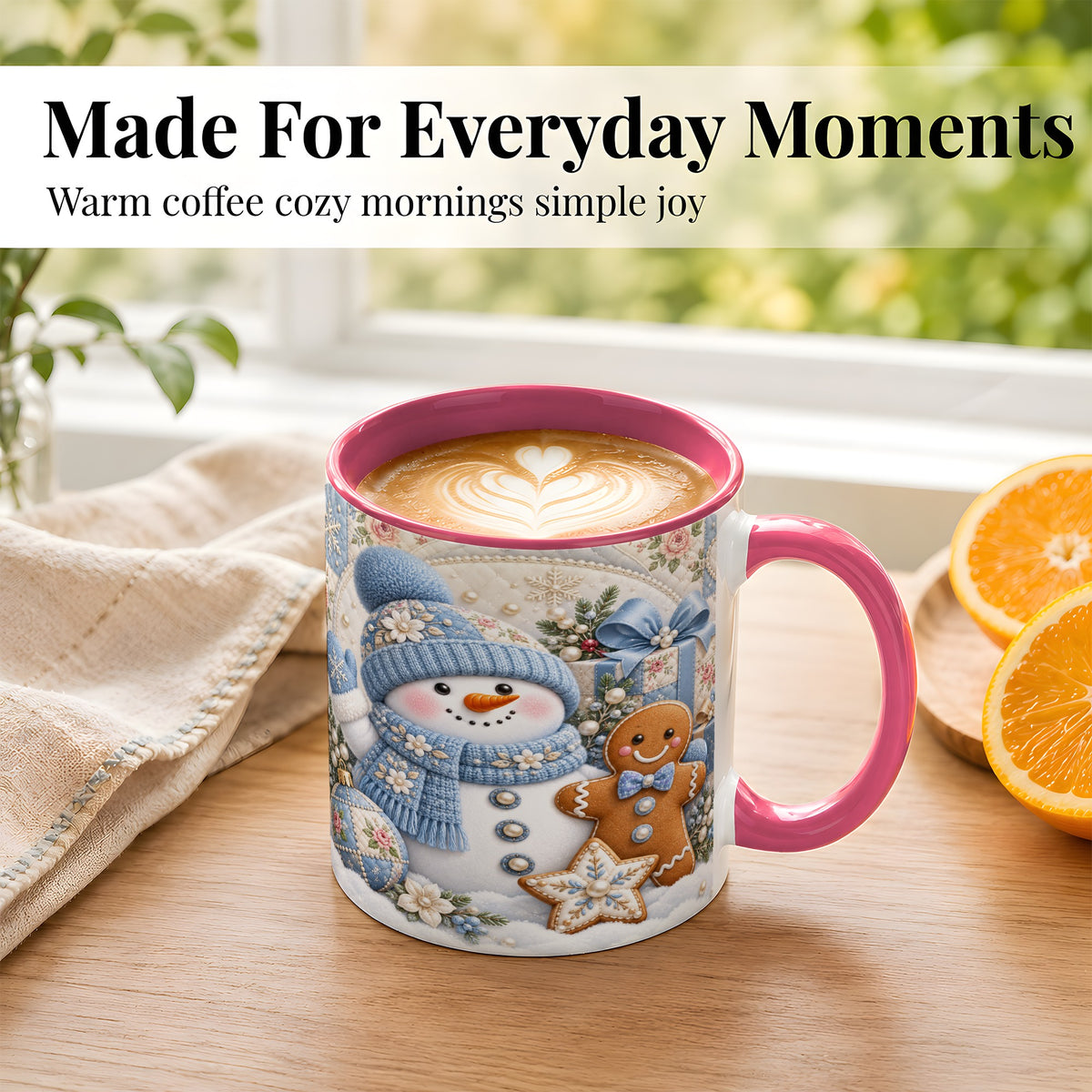 #pl[11oz|Pink] Snowman Gingerbread Coffee Mug, Winter Snowman Mug, Ceramic Cup